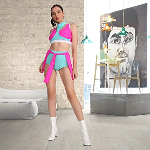 Heiyom Women's Go Go Boots Mid Calf Block Heel Zipper Boot Disco Costume Winter Shoes For Women White-37(235/Us8) #TOP3