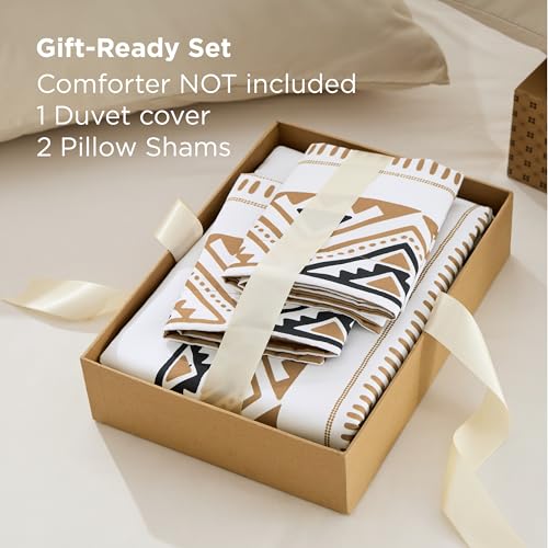 Image of Bedsure Duvet Cover Queen Size - Modern Boho Geometry Floral Duvet Cover Set with Zipper Closure, 3 Pieces Hazel Bedding Set with 8 Corner Ties and 2 Pillow Shams 20 inchx26 inch