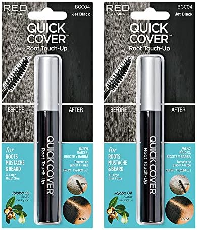 RED by Kiss Quick Cover Root Touch Up Mascara 2PCS Water-Resistant Temporary Gray Concealer Cover Up Brush for Hair and Beard (Jet Black)