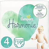 Pampers Baby Windeln Größe 4 (9-14kg) Harmonie, Tragepack, Sanfter Hautschutz Und Pflanzenbasierte Inhaltsstoffe, 19 Stück