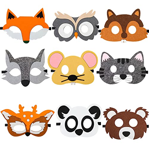 Sunshine smile - Máscaras de animais para crianças, máscaras infantis para colorir, aniversário, decoração para festa selvática, máscara de feltro, 9 unidades