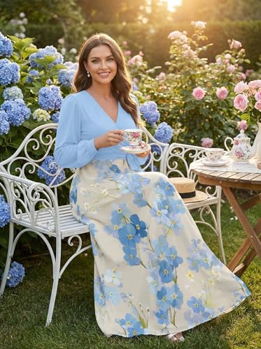 Image of PinkPatty Women's Long Sleeve Maxi Dress Plus Size Trendy Wedding Guest Dress with Pockets&Belt