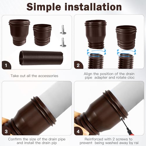 Hengrongshen 1 Stück Dachrinne Fallrohr Verlängerung Flexible, Fallrohrverlängerungen Flexibel Rund für Fallrohr 80/100 mm, Verlängerbar von 47 bis 150 cm, Fallrohr Dachrinnen Verlängerung (Braun)