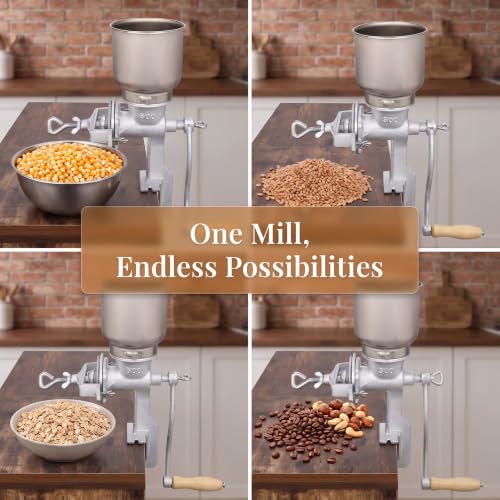 Image of NicBex Manual Grain Mill, 7.5lb Cast Iron Flour Mill Grinder (Silver）