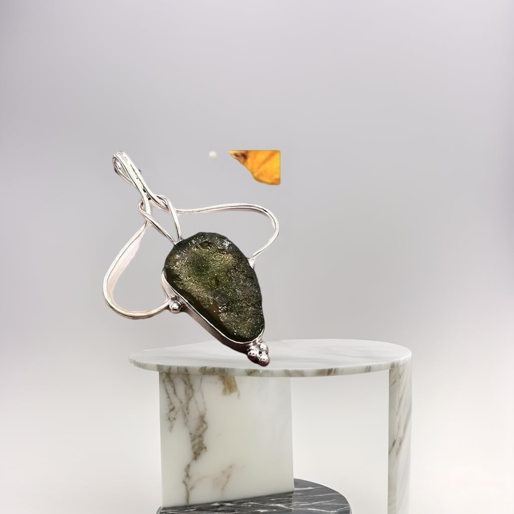 Moldavite Pendant 925 Solid Silver Handmade Designer Pendant, Czech Moldavite Rough Silver Gifts For Women for Birthday Size (4.1 X 1.4 cm) - Image 3