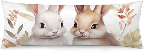 Funda de almohada corporal con diseño de conejitos y hojas de bebé, funda de almohada grande con cremallera oculta, conejo de Pascua, funda larga