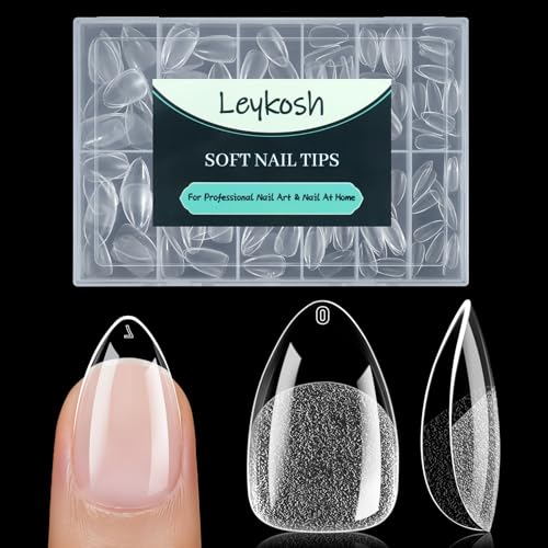 Short Almond Nail Tips, 216pcs Soft Acrylic Fake Nails Gel Nail Tips, Full Cover Pre-Shaped Matte...