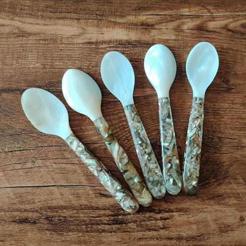 Lacmopyle Set of 5 Hand craft Mother of pearl caviar spoon, 5.9inches