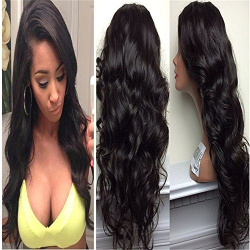 E-forest hair 7A Grade 12"-26" inch Wig Silk Top Full Lace Wig Virgin 100% Peruvian Remy Human Hair Wavy 26 inch Natural Black 130 Density Baby Hair & Bleached Knots 08Ejk-01 For Women