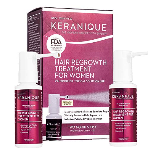 Keranique Hair Regrowth Treatment Extended Nozzle Sprayer – 2% Minoxidil, 4 Fl Oz 60 Day Supply – Regrow Thicker-Looking Hair, Helps Revitalize Hair Follicles (Pack of 2)