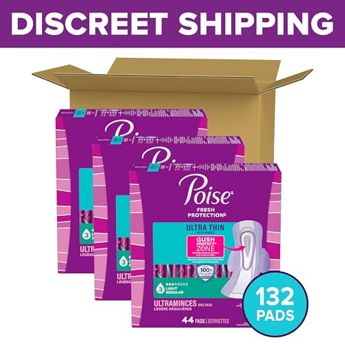 Image of Poise Ultra Thin Incontinence Pads for Women, 3 Drop, Wings, 132 ct