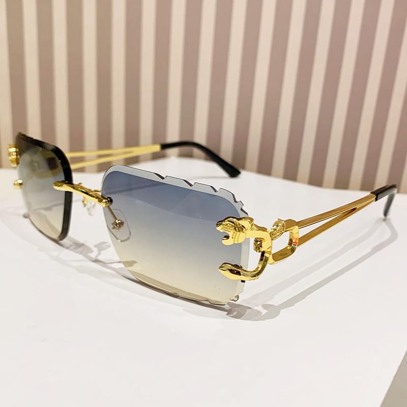 Image of Rimless Diamond Cut Trendy Retro Hip Hop Tint Lens Sun Glasses Frameless Rectangle Sunglasses For Men and Women