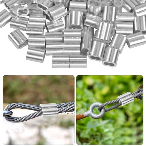 Futuhada 50 Stück Aluminium Crimphülsen, 5mm Drahtseilklemmen Alu Pressklemmen für Stahlseil Seil Kabel, Ovalklemmen für Seilbefestigung und Kabelsicherung