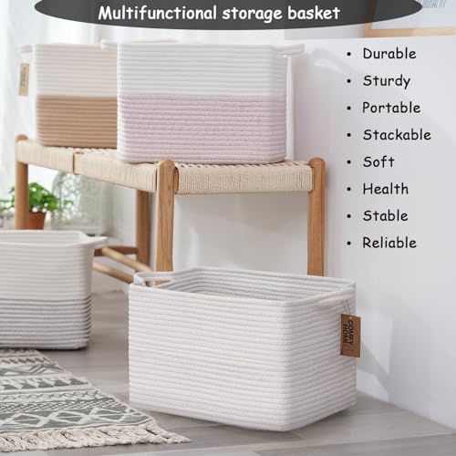 Image of COMFY-HOMI 3PACK Cotton Rope Square Basket with Handles for Shelves| Storage|Baby Basket for GIF|Shoe Basket for Organizing|New13.5 inch x 11 inch x 9.5 inch for Living Room