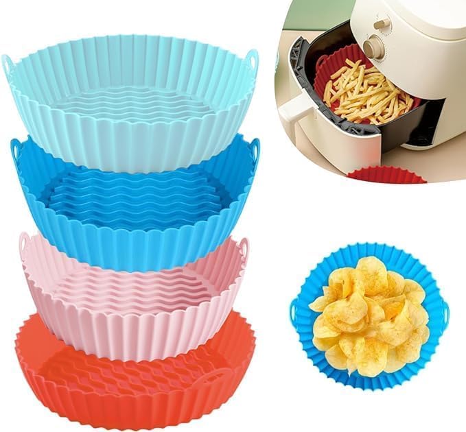 Image of Air Fryer Silicone Round Shape Liners Basket Reusable Baking Tray Cooking Parchment Liner Paper Bowl Oven Accessories Ideal for Home (Top 6.5in / Bottom 5.5in) (Pack of 4)