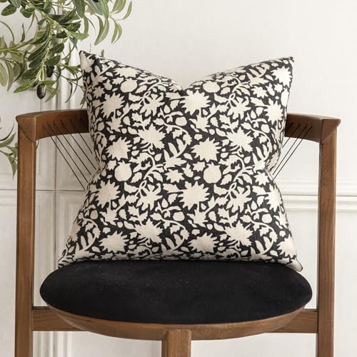 Image of Foindtower Set of 2 Decorative Neutral Floral Throw Pillow Covers Accent Farmhouse Cushion Covers Boho Vintage Pillowcase for Couch Sofa Bedroom Living Room Home Decor18x18 Inch,Black
