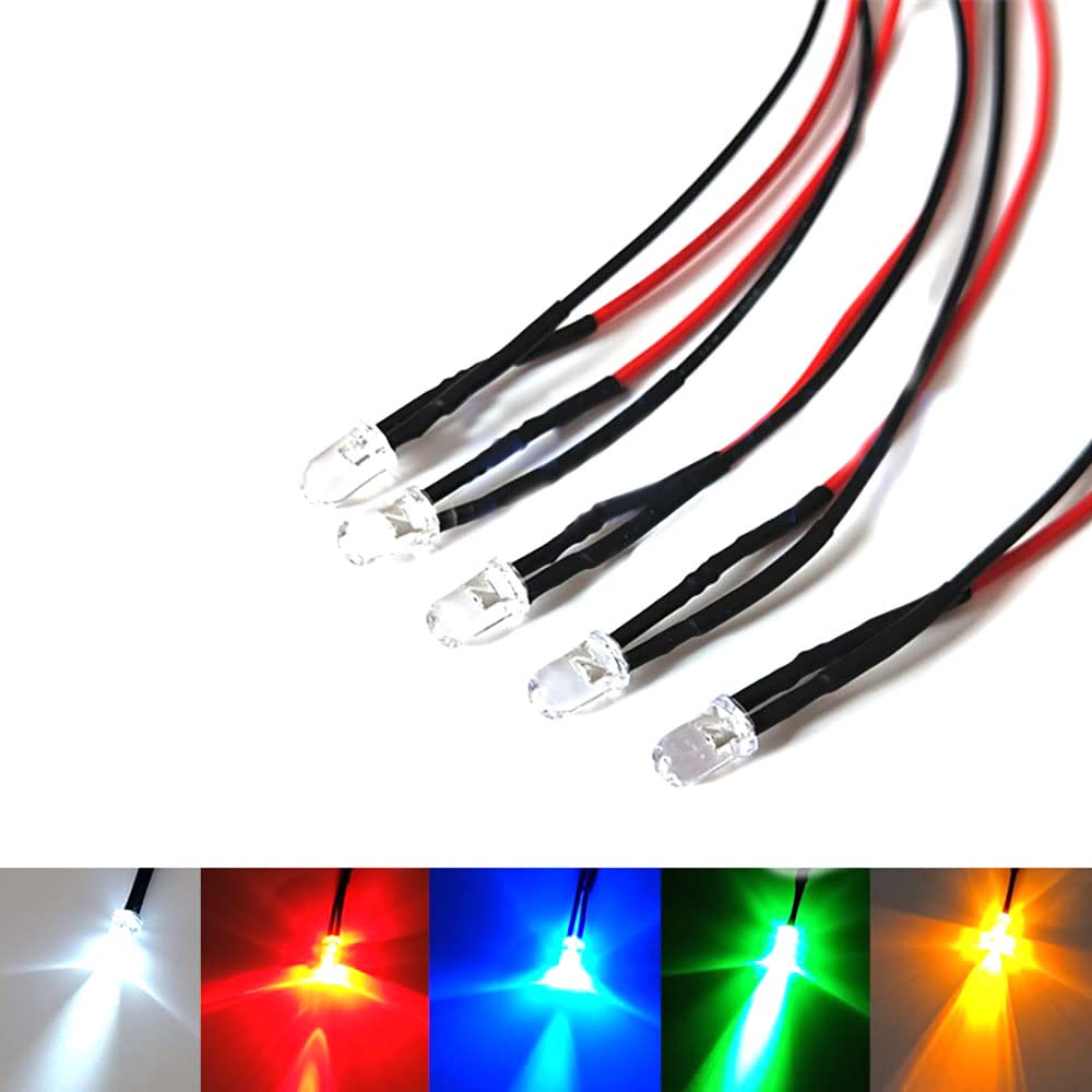 HOOCI 10pcs Flashing 3mm Pre Wired Ultra Bright Emitting Diodes Bulb Lights for Hobbyists 3V 5V 6V 9V 12V 24V 36V 48V (Color : Red, Size : 3V)