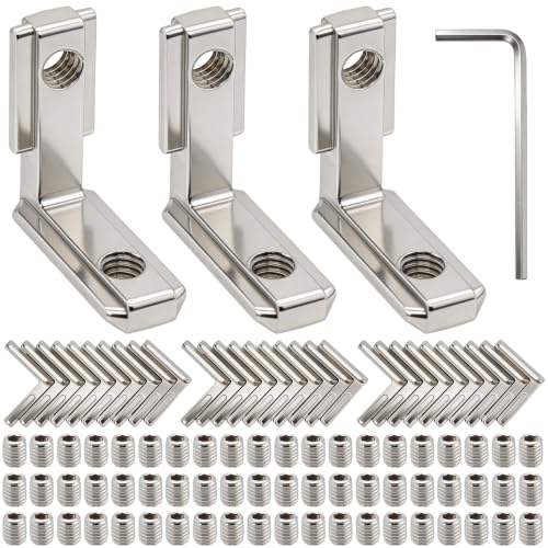 30 Pcs Équerres Intérieures 2020 à Rainure en T pour Profilé Aluminium 20x20, 6 Rainures Profilés, 90°, Connecteurs d'Angle Intérieur pour Profilé Aluminium Série 20, avec 60 Vis, 1 clé Allen