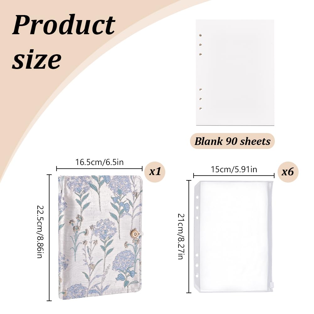 WEBEEDY A5 Binder Flower Embroidered Notebook 6"x8" Refillable Hardcover Notebook Journal with Floral Cover, 90 Blank Paper, 6 Zipper Pockets for Women Planner Binder Painting & Writing Elegant Gift - Image 2