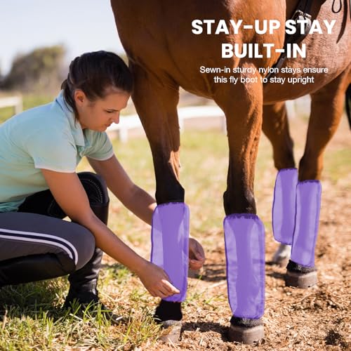 Mesh Fly Boots Horse Fly Boots Mesh Fly Wraps Leg Guard for Horse Set of 4 (Purple)
