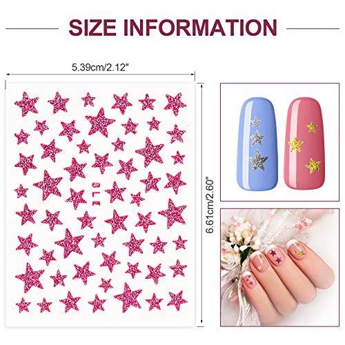 Pagow 18 Sheets Glitter Star Nail Art Sticker , Sparkly Face Body Decals Self Adhesive Manicure Embellishment, Holographic Cute Fingernail Christmas Decoration Diy Crafts Trims Gift For Women Girls -9 Colors #TOP3