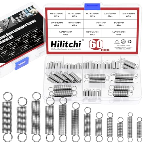 Hilitchi 60Pcs 12 Sizes Extension Spring Assortment Kit Extension...