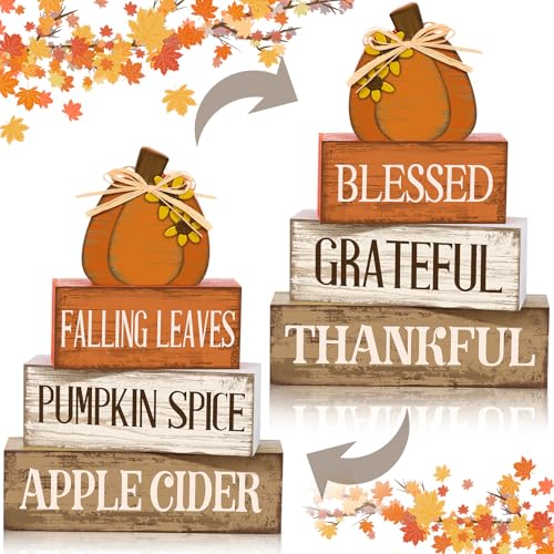 Briwooody 4 Pcs Thanksgiving Decorations for Home Reversible Fall...