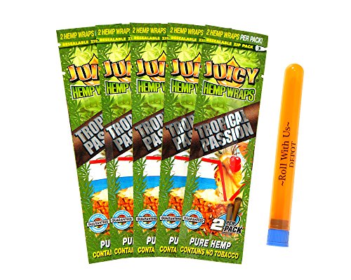 Juicy Hemp Wraps Tropical Passion (5 Packs, 2 Wraps Per Pack) Includes American Rolling Club Tube (Juicy Jay's)