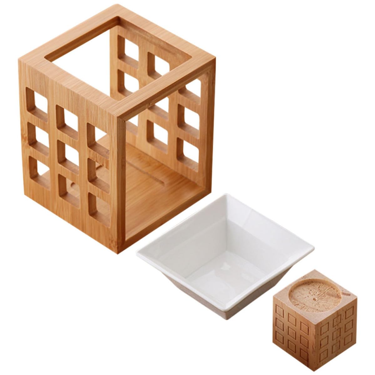 Quemador de Cera Aromática de Madera y Cerámica para Difusor de Aceites Esenciales Capacidad de 150ml, Adecuado para Dormitorio y Hotel