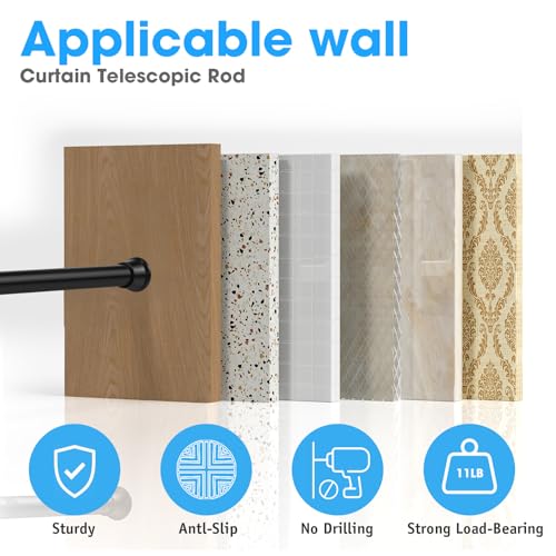 Image of MEXAU Black Tension Curtain Rods18 to 36 In,Small Curtain Rods No Drilling