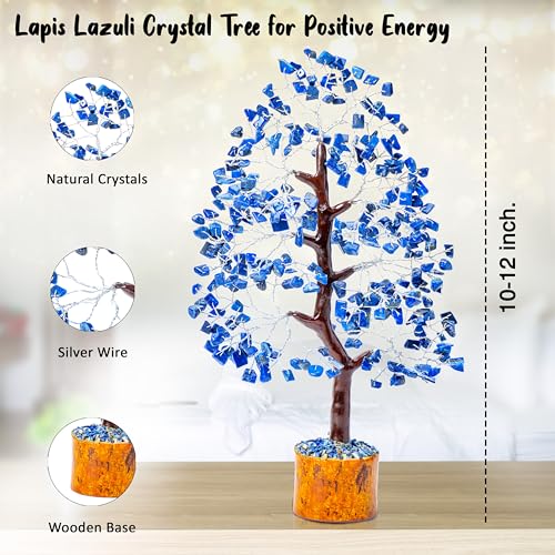 Image of Crocon Lapis Lazuli Crystal Tree of Life Birthday Gift for Men, Dad 10-12 inch | Friends Healing Crystals Spiritual Blue Shelf Crystal Decor Feng Shui Table Decor Gifts for Men Housewarming Home Decor Gift