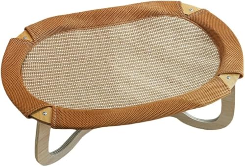 GEBYUI犬猫兼用 夏用ペットベッド|ハンモック & 藤編み & ござ素材 涼感アイスネスト|耐荷重 10KG 丸型クールマット付 取り外し可能・洗える|自立式安定構造 折りたたみ 室内外兼用 ぐっすり眠る猫の巣・犬の巣