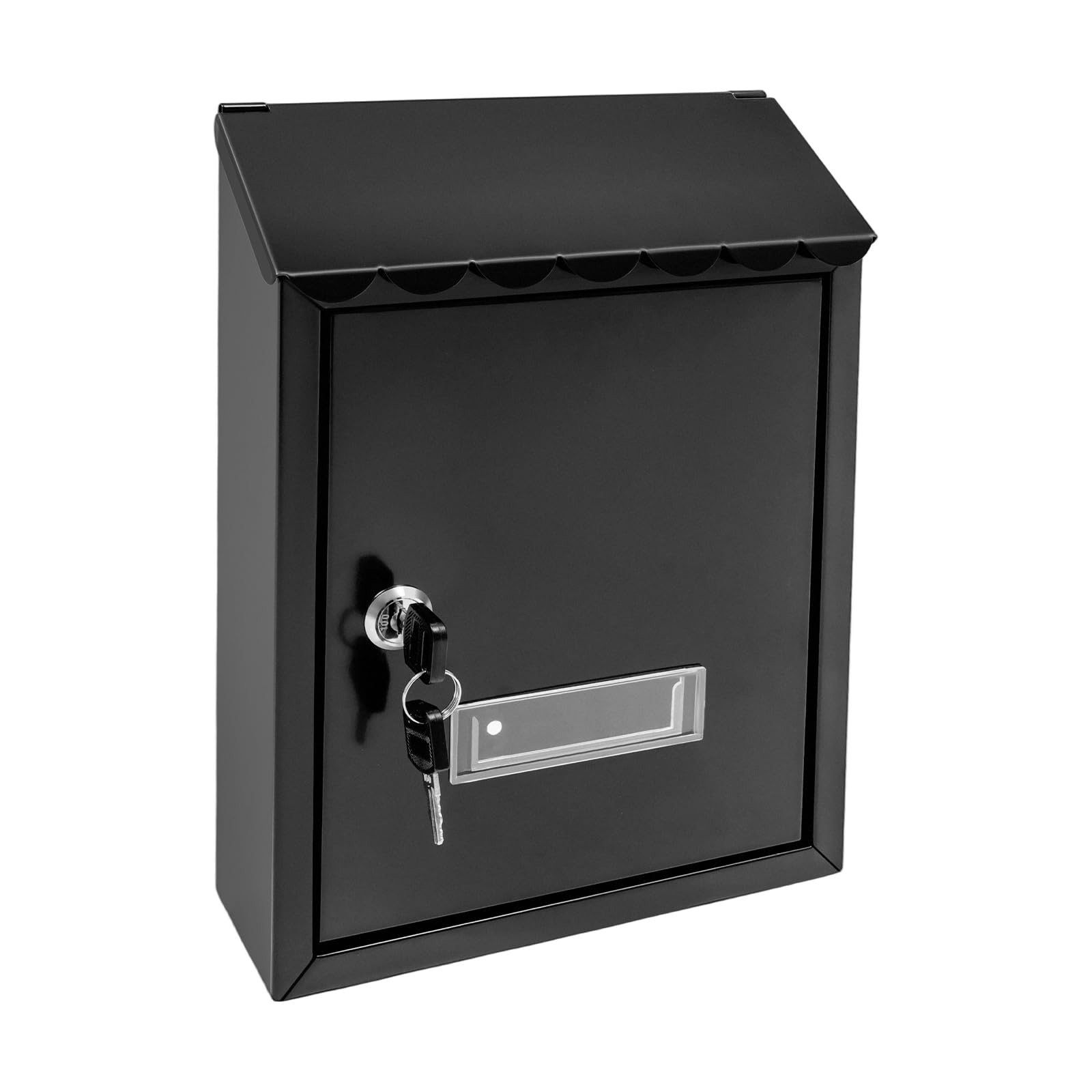 Black Wall-Mount Mailbox, Locking Mailboxes with Keys, Outside Secure Postbox with Observation Window, Hanging Mail Box for Homes, Offices, Institutions
