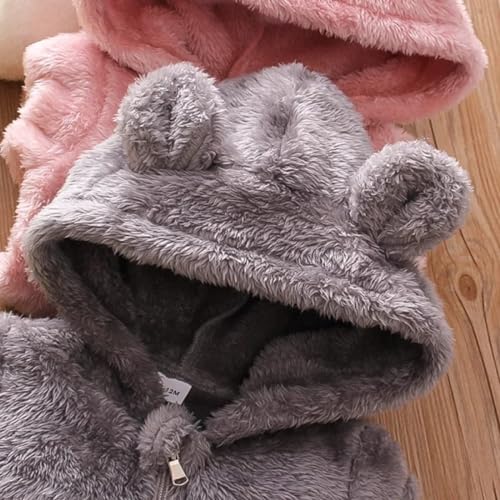 Image of Baby Bear Hooded Fleece Romper and Swaddle Wrap Set, Plush Teddy Design, Brown (2, Grey&Navy, Baby)