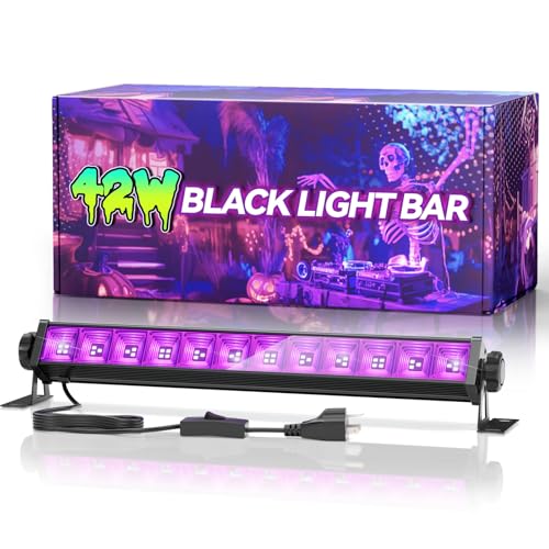 Image of 42W LED Black Light Bar, Blacklight with 6FT Cord+Switch+Plug, Glow in The Dark Black Lights Party Supplies for Halloween Decorations, Fluorescent Poster, Body Paint, Classroom, Bedroom