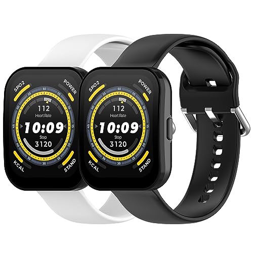 Fit for Amazfit Bip 5 Watch Bands Women Men, 22mm Quick Release Silicone Replacement Bands Straps Wristbands Bracelet Accessories Fit for Amazfit Bip 5 Smart Watch (Small, White Black)