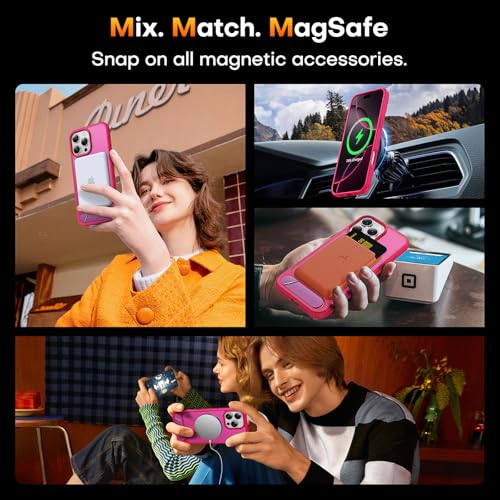 Coque iPhone 16 Pro Max MagSafe rose vif avec support antichoc invisible