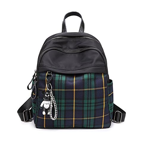 Mn&Sue Plaid Backpack Purse for Women Fashion Casual Daypack Dual-use Travel Shoulder Bag Nylon Rucksack, Green-style B, OneSize, Classic Cover