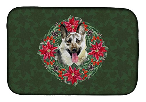 Caroline's Treasures CK1515DDM East-European Shepherd Poinsetta Wreath Dish Drying Mat Absorbent Dish Drying Mat Pad for Kitchen Counter Dish Drainer Mat for Countertop, 14 x 21