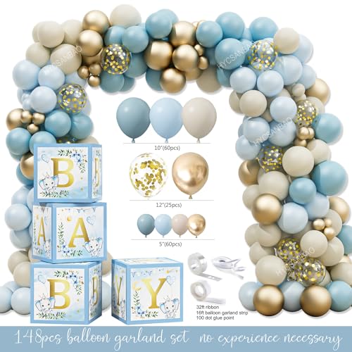 Hycsanbao BLUE ELEPHANT Baby Shower Party Supplies, It'S A Boy Backdrop Tablecloth Elephant Balloon Arch Baby Box Mom To Be Sash Dad To Be Pin thumb #2