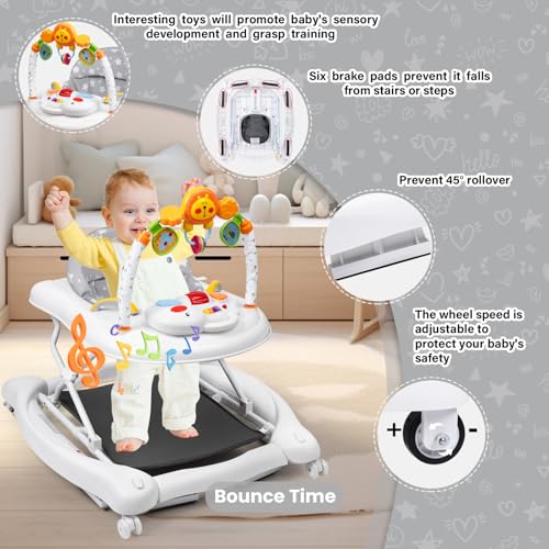Image of Baby Walker, 5 in 1 Baby Walkers for Boys Girls 6-12 Months, Foldable Walkers for Babies with Bouncer & Feeding Tray, Music, Adjustable Heights, Activity Walker for Infant