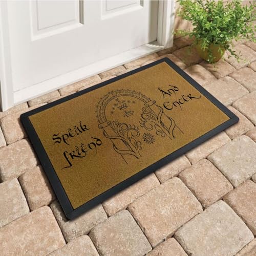 Funny Welcome Doormat for Front Door Entrance 30x17 Non Slip Rubber Backing Low Profile Indoor Outdoor Faux Coir Mat Cute Porch Decor Entryway Floor Mat Housewarming Gift(Speak Friend and Enter)