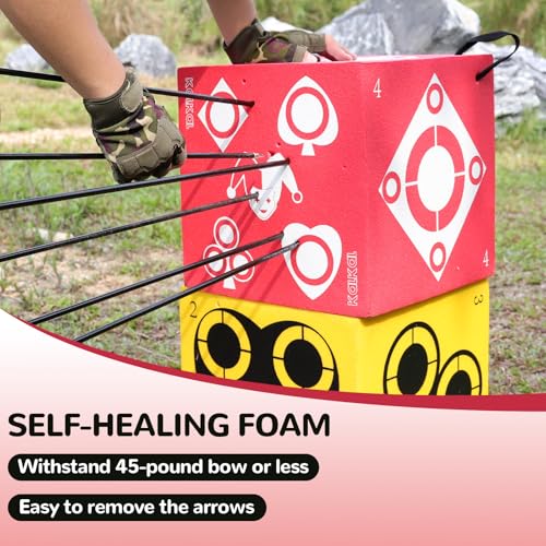 Image of Kalkal Archery Target, 6 Side Foam Archery Target Block with Carry Handle, Easy Arrow Removal, Lightweight Poker Archery Targets for Backyard Practice