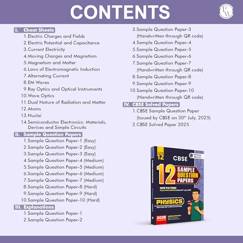 Image of PW CBSE Class 12 Sample Papers Physics-for 2025 - 2026 Board Exam | 15 New-Pattern Papers per Subject + 111 most probable question | Solved & Unsolved