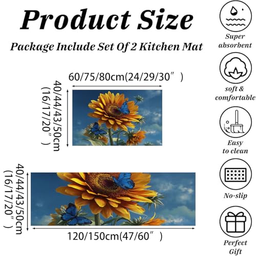 Tapis de cuisine 3D tournesol papillon de haute qualité esthétique - 5