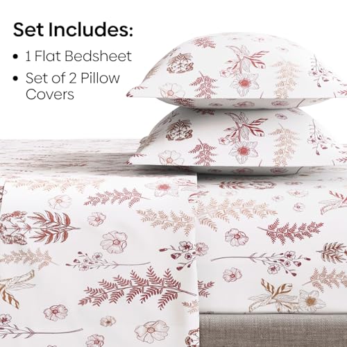 Image of Haus & kinder King Size Bed Sheet Cotton | Woven 100% Cotton Ring- Spun 210 TC Bedsheets for King Size Bed |108 X 108 Inches Bedsheet with 2 Pillow Covers - Whispering Meadows