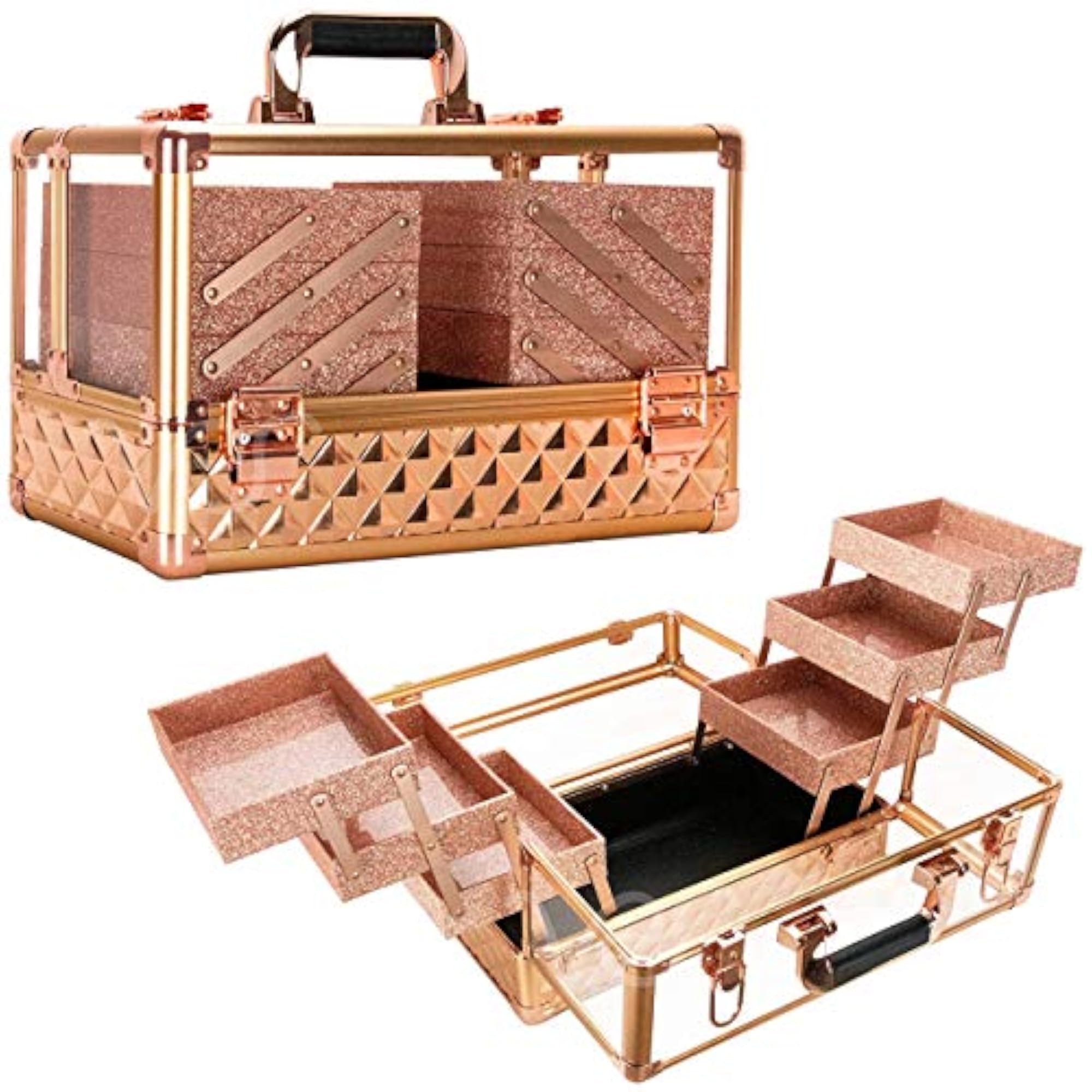Armored Acrylic Cosmetic Makeup Train Case Organizer, 6-Tiers