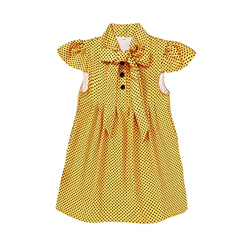 Toddler Girls Dress Polka Dot Flutter Sleeve Overall Elegant Baby Summer Outfit Yellow