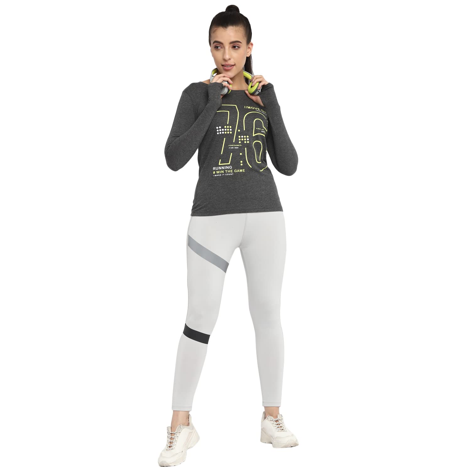 Ap'pulse Camiseta de manga larga estampada con cuello redondo para mujer