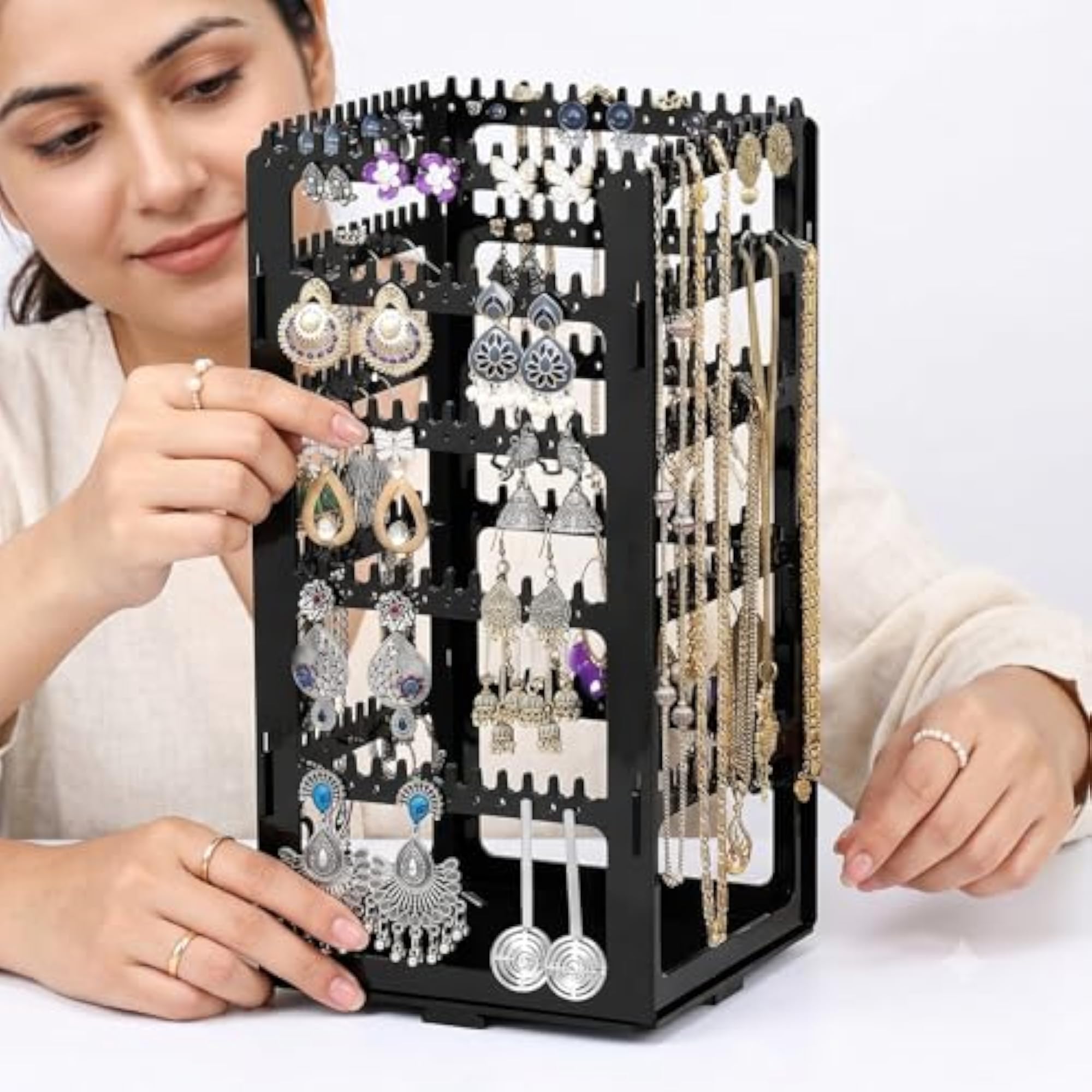 Plastic Rotating Earrings Stand Jewelry Display Organizer